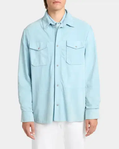 Kiton Men's Suede Snap-Front Shirt | Thumbnail 8 Kiton Men's Suede Snap-Front Shirt | Thumbnail 8