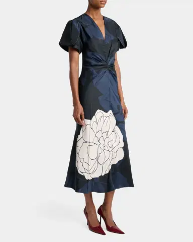 Victoria Beckham Eve Floral-Print Twill Gathered-Waist Midi Dress | Thumbnail 3 Victoria Beckham Eve Floral-Print Twill Gathered-Waist Midi Dress | Thumbnail 3