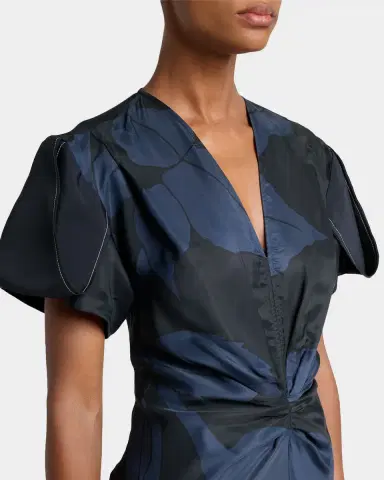 Victoria Beckham Eve Floral-Print Twill Gathered-Waist Midi Dress | Thumbnail 4 Victoria Beckham Eve Floral-Print Twill Gathered-Waist Midi Dress | Thumbnail 4