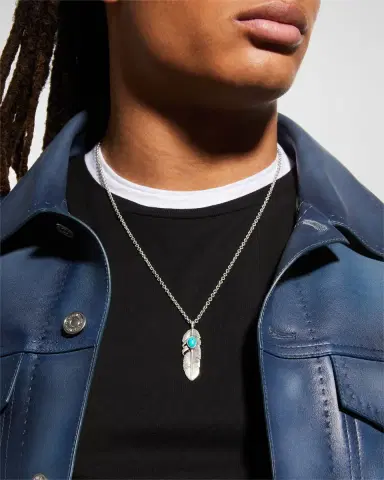 John Varvatos Men's Raven Turquoise Feather Pendant Necklace | Thumbnail 2 John Varvatos Men's Raven Turquoise Feather Pendant Necklace | Thumbnail 2