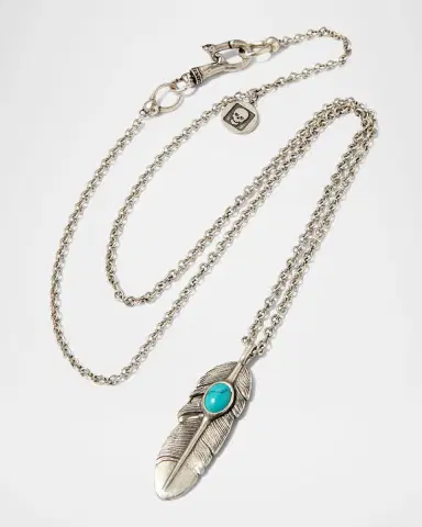 John Varvatos Men's Raven Turquoise Feather Pendant Necklace | Thumbnail 3 John Varvatos Men's Raven Turquoise Feather Pendant Necklace | Thumbnail 3