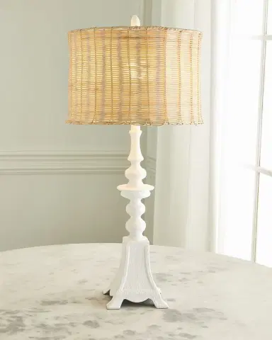 Old World Design Penny White Gesso Table Lamp With Natural Rattan | Thumbnail 2 Old World Design Penny White Gesso Table Lamp With Natural Rattan | Thumbnail 2