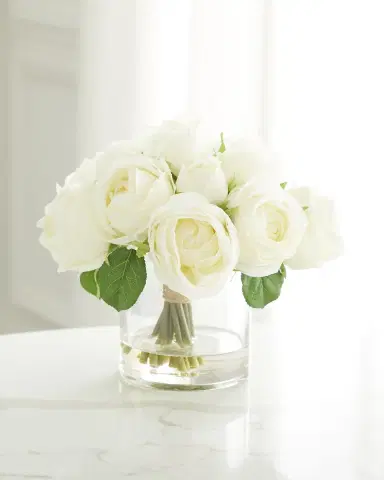 T & C Floral Company Faux Rose Bouquet in Clear Glass Vase - 9" | Thumbnail 1 T & C Floral Company Faux Rose Bouquet in Clear Glass Vase - 9" | Thumbnail 1