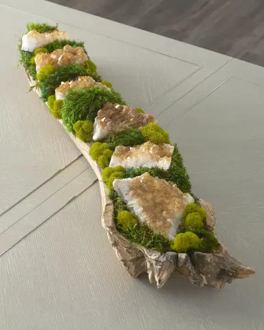 T & C Floral Company Preserved Moss and Geodes Garden in Hand-Carved Wood Log - 36" | Thumbnail 2 T & C Floral Company Preserved Moss and Geodes Garden in Hand-Carved Wood Log - 36" | Thumbnail 2