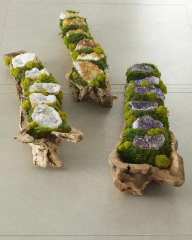 T & C Floral Company Preserved Moss and Geodes Garden in Hand-Carved Wood Log - 36" | Thumbnail 5 T & C Floral Company Preserved Moss and Geodes Garden in Hand-Carved Wood Log - 36" | Thumbnail 5