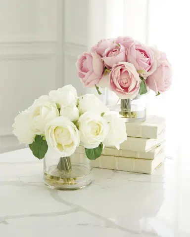 T & C Floral Company Faux Rose Bouquet in Clear Glass Vase - 9" | Thumbnail 3 T & C Floral Company Faux Rose Bouquet in Clear Glass Vase - 9" | Thumbnail 3