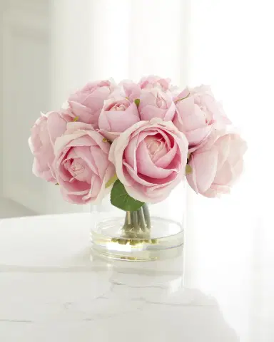 T & C Floral Company Faux Rose Bouquet in Clear Glass Vase - 9" | Thumbnail 1 T & C Floral Company Faux Rose Bouquet in Clear Glass Vase - 9" | Thumbnail 1