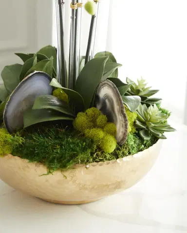 T & C Floral Company Orchid Faux Florals in Gold Hammered Metal Bowl with Selenite & Agate Slabs - 24" | Thumbnail 3 T & C Floral Company Orchid Faux Florals in Gold Hammered Metal Bowl with Selenite & Agate Slabs - 24" | Thumbnail 3