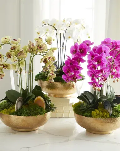 T & C Floral Company Orchid Faux Florals in Gold Hammered Metal Bowl with Selenite & Agate Slabs - 24" | Thumbnail 4 T & C Floral Company Orchid Faux Florals in Gold Hammered Metal Bowl with Selenite & Agate Slabs - 24" | Thumbnail 4