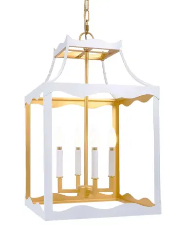 Old World Design Alba Gloss White Lantern With Golden Accents | Thumbnail 1 Old World Design Alba Gloss White Lantern With Golden Accents | Thumbnail 1