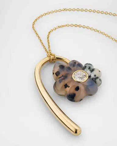 Retrouvaí Large Flora Pendant Necklace with Hand Carved Dendrite and Leopard Jasper | Thumbnail 3 Retrouvaí Large Flora Pendant Necklace with Hand Carved Dendrite and Leopard Jasper | Thumbnail 3