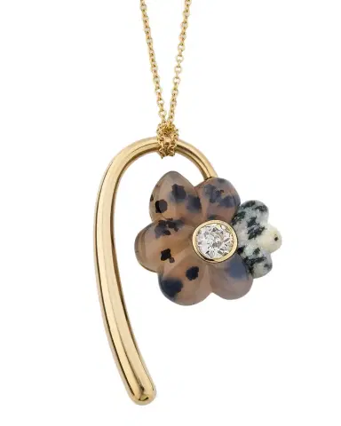 Retrouvaí Large Flora Pendant Necklace with Hand Carved Dendrite and Leopard Jasper | Thumbnail 1 Retrouvaí Large Flora Pendant Necklace with Hand Carved Dendrite and Leopard Jasper | Thumbnail 1