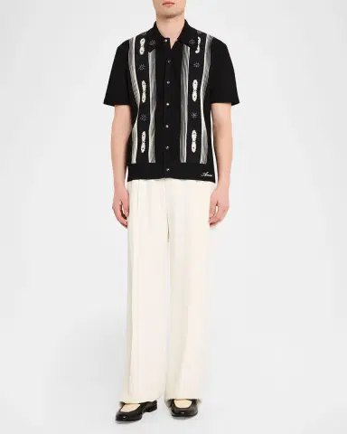 Amiri Men 's Studded Stripe Wool Knit Short-Sleeve Shirt | Thumbnail 2 Amiri Men 's Studded Stripe Wool Knit Short-Sleeve Shirt | Thumbnail 2
