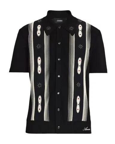 Amiri Men 's Studded Stripe Wool Knit Short-Sleeve Shirt | Thumbnail 1 Amiri Men 's Studded Stripe Wool Knit Short-Sleeve Shirt | Thumbnail 1