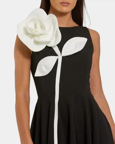 Mac Duggal Floral Appliqué High-Neck Crepe A-Line Midi Dress | Thumbnail 3 Mac Duggal Floral Appliqué High-Neck Crepe A-Line Midi Dress | Thumbnail 3