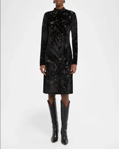 Etro Paisley Velvet Burnout Long-Sleeve Dress | Thumbnail 2 Etro Paisley Velvet Burnout Long-Sleeve Dress | Thumbnail 2