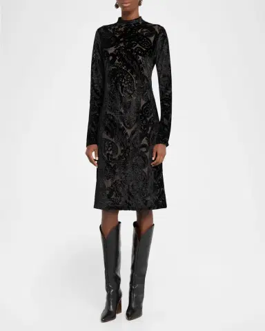 Etro Paisley Velvet Burnout Long-Sleeve Dress | Thumbnail 4 Etro Paisley Velvet Burnout Long-Sleeve Dress | Thumbnail 4