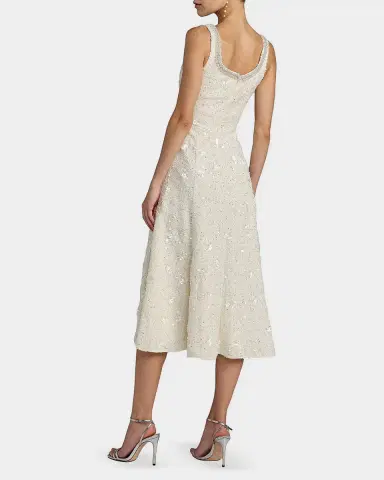 Mac Duggal Boucle Embellished Square Neck A-Line Midi Dress | Thumbnail 2 Mac Duggal Boucle Embellished Square Neck A-Line Midi Dress | Thumbnail 2