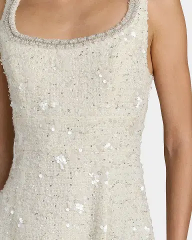 Mac Duggal Boucle Embellished Square Neck A-Line Midi Dress | Thumbnail 3 Mac Duggal Boucle Embellished Square Neck A-Line Midi Dress | Thumbnail 3