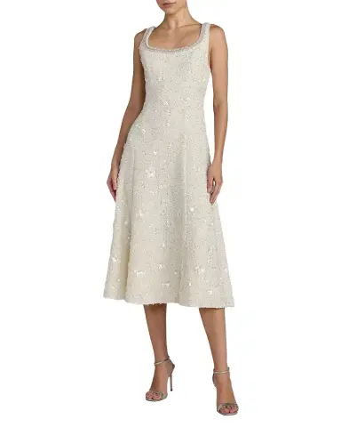 Mac Duggal Boucle Embellished Square Neck A-Line Midi Dress | Thumbnail 1 Mac Duggal Boucle Embellished Square Neck A-Line Midi Dress | Thumbnail 1