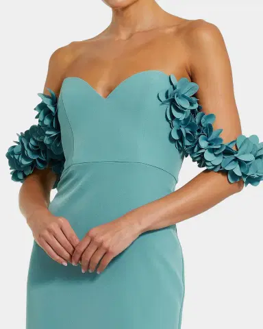 Mac Duggal Crepe 3D Flower Off-the-Shoulder Gown | Thumbnail 2 Mac Duggal Crepe 3D Flower Off-the-Shoulder Gown | Thumbnail 2