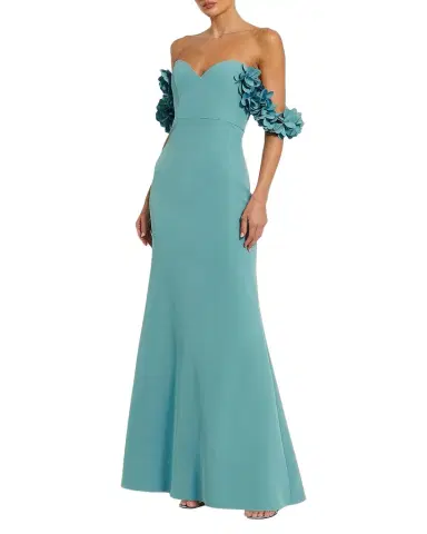 Mac Duggal Crepe 3D Flower Off-the-Shoulder Gown | Thumbnail 1 Mac Duggal Crepe 3D Flower Off-the-Shoulder Gown | Thumbnail 1