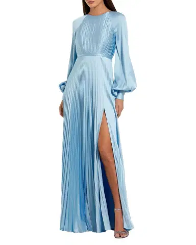 Mac Duggal Pleated A-Line Satin Charmeuse Gown | Thumbnail 1 Mac Duggal Pleated A-Line Satin Charmeuse Gown | Thumbnail 1
