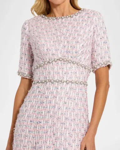 Mac Duggal Short-Sleeved Beaded Tweed Midi Dress | Thumbnail 3 Mac Duggal Short-Sleeved Beaded Tweed Midi Dress | Thumbnail 3