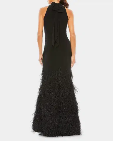 Mac Duggal Feathered Jersey Halter Gown | Thumbnail 3 Mac Duggal Feathered Jersey Halter Gown | Thumbnail 3