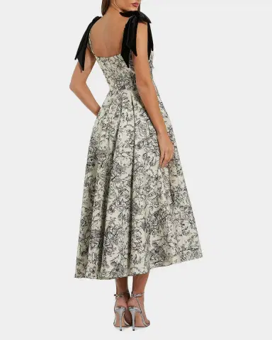 Mac Duggal Brocade A-Line Midi Dress with Bow Straps | Thumbnail 2 Mac Duggal Brocade A-Line Midi Dress with Bow Straps | Thumbnail 2