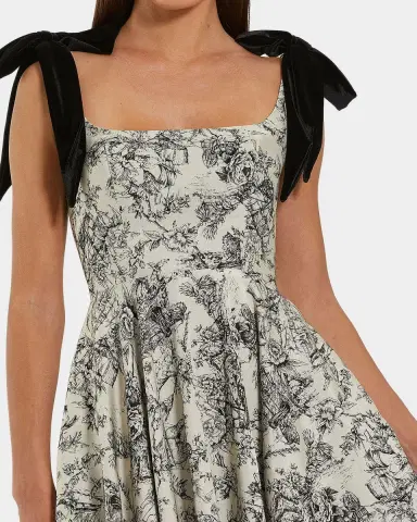 Mac Duggal Brocade A-Line Midi Dress with Bow Straps | Thumbnail 3 Mac Duggal Brocade A-Line Midi Dress with Bow Straps | Thumbnail 3