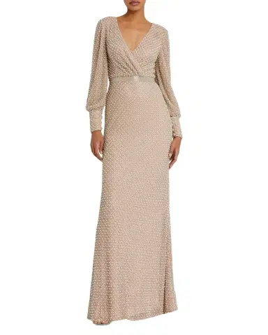 Mac Duggal Pearl-Embellished Long-Sleeve Gown | Thumbnail 1 Mac Duggal Pearl-Embellished Long-Sleeve Gown | Thumbnail 1