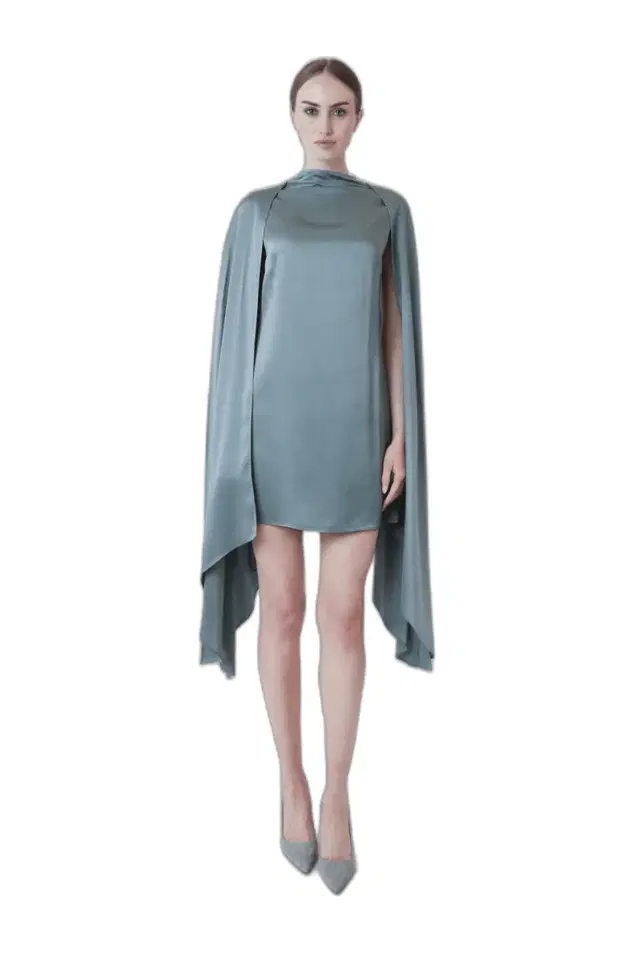 Satin Cape Sleeve Mini Dress Satin Cape Sleeve Mini Dress
