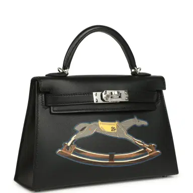 HERMÈS Hermes Kelly Sellier 20 "Cheval De Bois" Black and Multi Tadelakt Palladium Hardware | Thumbnail 2 HERMÈS Hermes Kelly Sellier 20 "Cheval De Bois" Black and Multi Tadelakt Palladium Hardware | Thumbnail 2