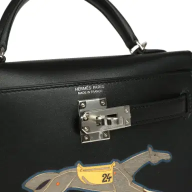 HERMÈS Hermes Kelly Sellier 20 "Cheval De Bois" Black and Multi Tadelakt Palladium Hardware | Thumbnail 7 HERMÈS Hermes Kelly Sellier 20 "Cheval De Bois" Black and Multi Tadelakt Palladium Hardware | Thumbnail 7