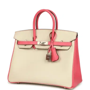 HERMÈS Hermes Special Order (HSS) Birkin 25 Craie and Rose Azalee Epsom Brushed Palladium Hardware | Thumbnail 5 HERMÈS Hermes Special Order (HSS) Birkin 25 Craie and Rose Azalee Epsom Brushed Palladium Hardware | Thumbnail 5