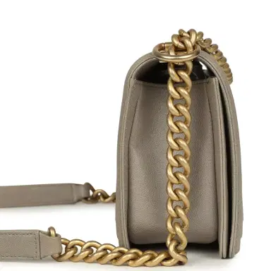 Chanel Pre-owned Chanel Medium Boy Bag Taupe Caviar Antique Gold Hardware | Thumbnail 3 Chanel Pre-owned Chanel Medium Boy Bag Taupe Caviar Antique Gold Hardware | Thumbnail 3