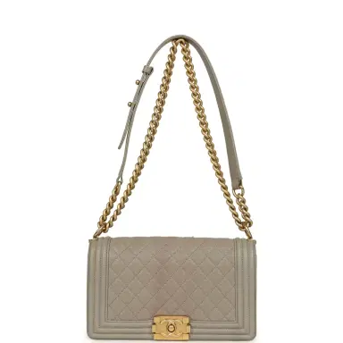 Chanel Pre-owned Chanel Medium Boy Bag Taupe Caviar Antique Gold Hardware | Thumbnail 7 Chanel Pre-owned Chanel Medium Boy Bag Taupe Caviar Antique Gold Hardware | Thumbnail 7