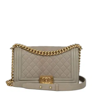 Chanel Pre-owned Chanel Medium Boy Bag Taupe Caviar Antique Gold Hardware | Thumbnail 1 Chanel Pre-owned Chanel Medium Boy Bag Taupe Caviar Antique Gold Hardware | Thumbnail 1