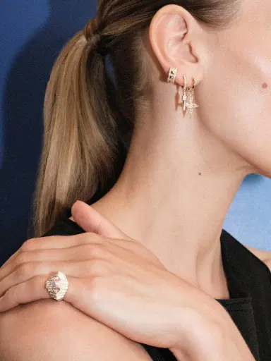 Statement Yellow Gold and Diamond Rockaway Peak Hoop Earring | Thumbnail 3 Statement Yellow Gold and Diamond Rockaway Peak Hoop Earring | Thumbnail 3