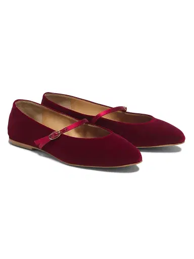 AERA Women's Mina Vegan Velvet Mary Jane Flats - Deep Crimson | Thumbnail 2 AERA Women's Mina Vegan Velvet Mary Jane Flats - Deep Crimson | Thumbnail 2