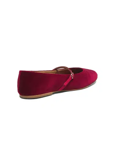 AERA Women's Mina Vegan Velvet Mary Jane Flats - Deep Crimson | Thumbnail 3 AERA Women's Mina Vegan Velvet Mary Jane Flats - Deep Crimson | Thumbnail 3