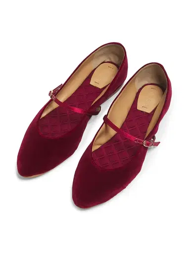 AERA Women's Mina Vegan Velvet Mary Jane Flats - Deep Crimson | Thumbnail 4 AERA Women's Mina Vegan Velvet Mary Jane Flats - Deep Crimson | Thumbnail 4