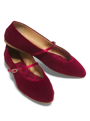 AERA Women's Mina Vegan Velvet Mary Jane Flats - Deep Crimson | Thumbnail 6 AERA Women's Mina Vegan Velvet Mary Jane Flats - Deep Crimson | Thumbnail 6