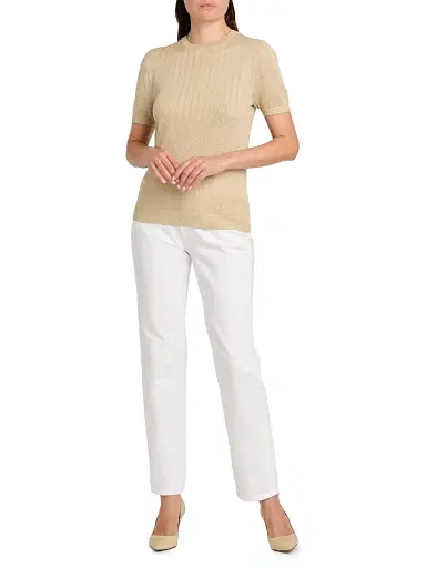 Kiton Women's Rib-Knit Silk T-Shirt - Sand - Size 8 | Thumbnail 2 Kiton Women's Rib-Knit Silk T-Shirt - Sand - Size 8 | Thumbnail 2