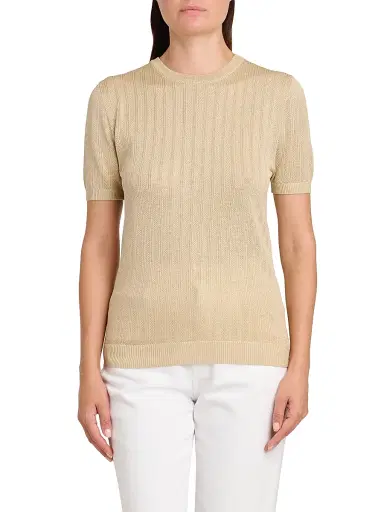 Kiton Women's Rib-Knit Silk T-Shirt - Sand - Size 8 | Thumbnail 3 Kiton Women's Rib-Knit Silk T-Shirt - Sand - Size 8 | Thumbnail 3