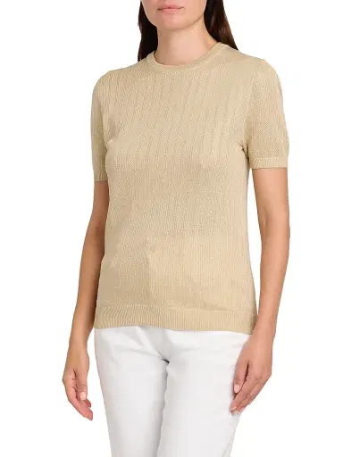 Kiton Women's Rib-Knit Silk T-Shirt - Sand - Size 8 | Thumbnail 4 Kiton Women's Rib-Knit Silk T-Shirt - Sand - Size 8 | Thumbnail 4