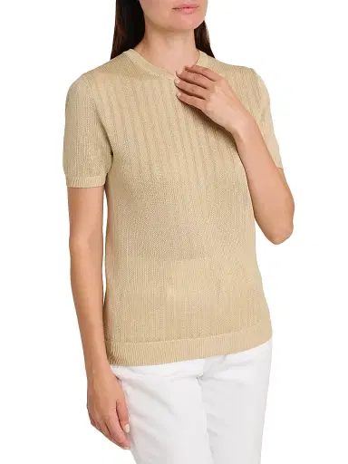 Kiton Women's Rib-Knit Silk T-Shirt - Sand - Size 8 | Thumbnail 6 Kiton Women's Rib-Knit Silk T-Shirt - Sand - Size 8 | Thumbnail 6