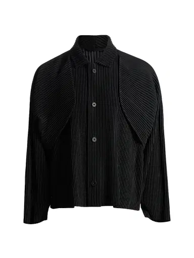 Homme Plissé Issey Miyake Men's Cover & Fold Pleated Jacket - Black | Thumbnail 1 Homme Plissé Issey Miyake Men's Cover & Fold Pleated Jacket - Black | Thumbnail 1