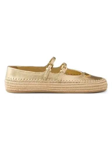 Prada Women's Mordoré Nappa Leather Ballerinas - Gold | Thumbnail 1 Prada Women's Mordoré Nappa Leather Ballerinas - Gold | Thumbnail 1